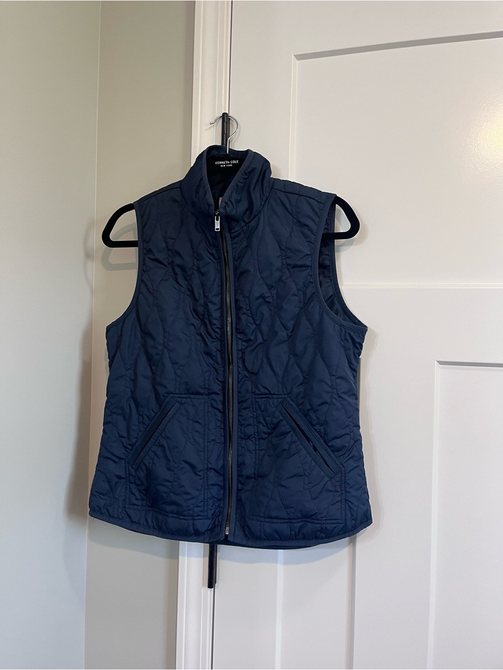 Quilted Navy Sleeveless Zip-Up Vest